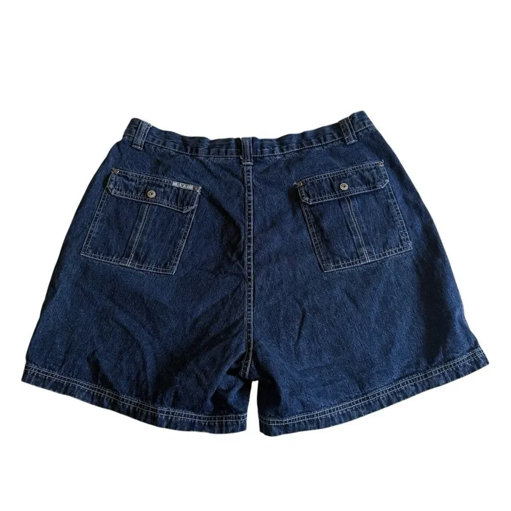 Vintage RVT Serve Piping Hot Denim Shorts Attached Denim Bag Blue Sz 20